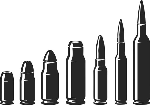 bullet cartridge scale comparison seven rounds from small to large