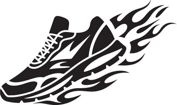 Running shoe silhouette flames vector sports fitness speed concept