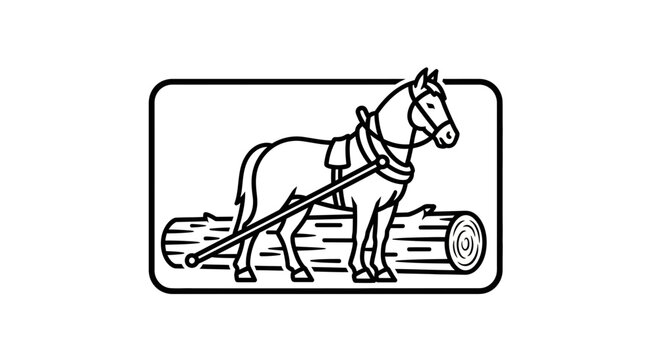 Horse Pulling Log, Vintage Illustration