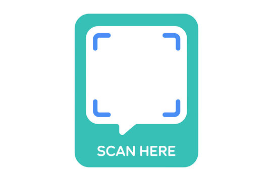 A teal and white vector graphic of a QR code scanner icon