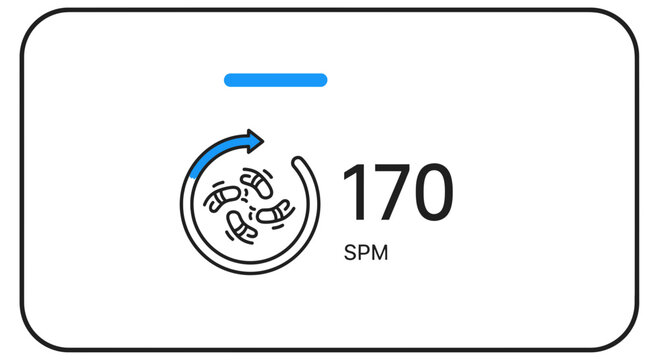 Fitness tracker showing 170 SPM (steps per minute) with running icon