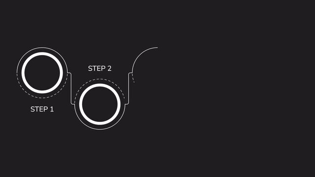 5-step animation of a white circle chain timeline. Suitable for presentations, infographics, social media posts, and website design elements. A modern visual representation.