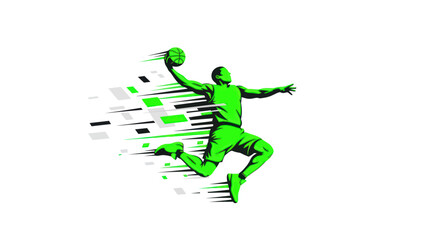 Dynamic Basketball Player Dunking with Motion Effect - Green Silhouette © Jepe