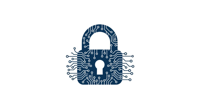 Digital Padlock Icon with Circuit Board Pattern - Cyber Security Concept