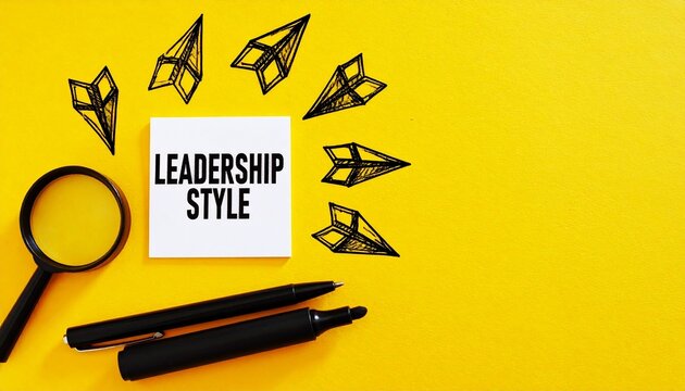 Leadership style card with airplanes and office tools