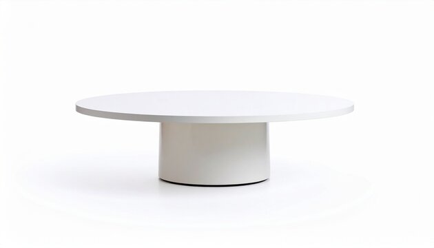 Minimalist round white table with cylindrical base