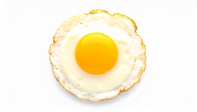 Single fried egg with crisp edges on white background