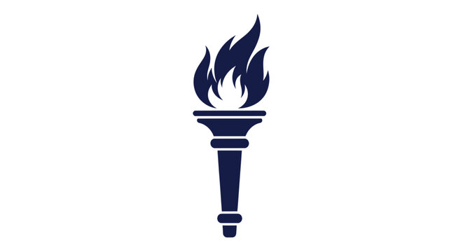 Dark blue torch with flame on white background, symbol of knowledge, victory and freedom