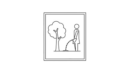 Fototapeta premium Woman urinating on tree, outdoor, nature, public urination, illegal act, simple line art