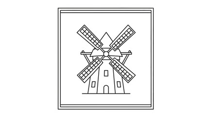 Fototapeta premium Vintage Windmill Icon Outline, Traditional Dutch Architecture, Rural Industry Symbol