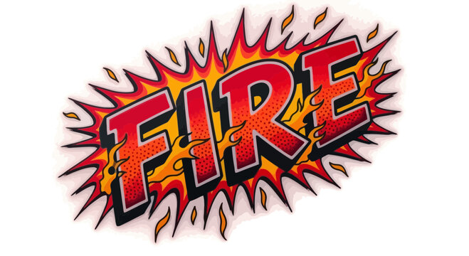Explosion of FIRE text with flames, comic book style