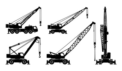 Terrain crane black silhouette vector set multiple positions construction equipment © MdShohagAhammad