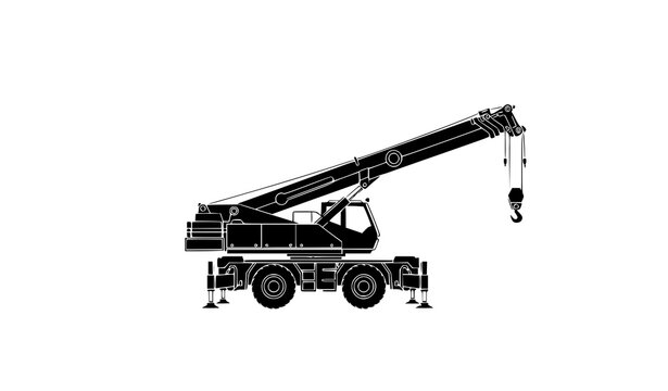 Terrain crane black silhouette vector side view construction equipment illustration