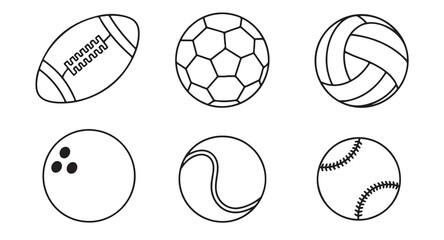 Fototapeta premium Set of sports balls icons for various games including football, soccer, volleyball, bowling.