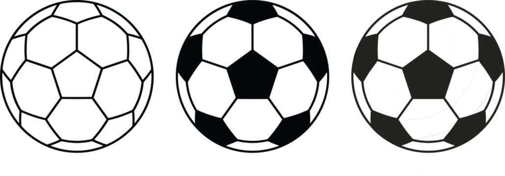Set of classic soccer ball designs with different panel styles isolated on white background for sports branding use