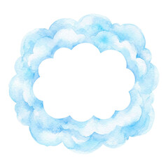 Fototapeta premium Blue watercolor cloud frame with empty space