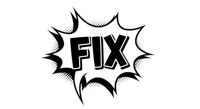 Fix word in comic book speech bubble, halftone dots, black and white illustration