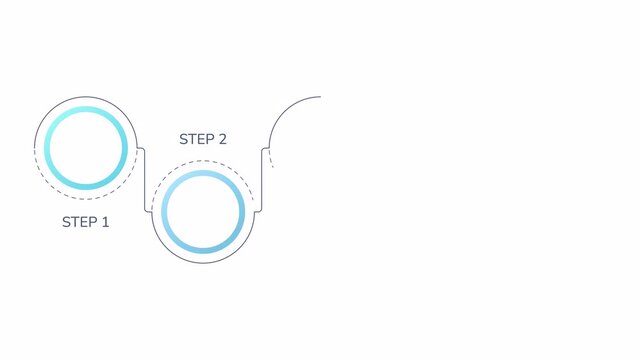 5-step animation of a blue gradient circle chain timeline. Suitable for presentations, infographics, social media posts, and website design elements. A modern visual representation.