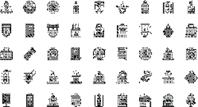 gradient background halftone pixelated bitmap dither icon set vector isolated on white