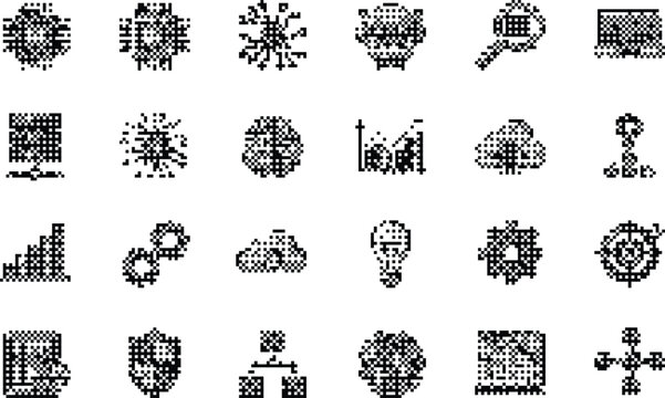 Gradient Background Halftone Pixelated Bitmap Dither Data Analytics Technology Icons Set Vector