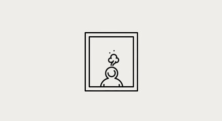 Fototapeta premium Frustrated person with steam coming out of head in a frame, line art icon