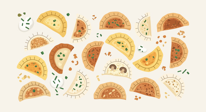 Hand-drawn Empanadas Assortment - Delicious Baked Pastries with Various Fillings
