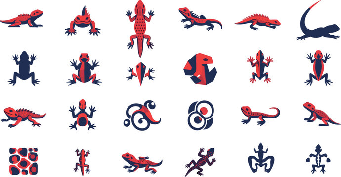 Gecko Lizard Vector Set Collection with Colorful Reptile Animal Icons