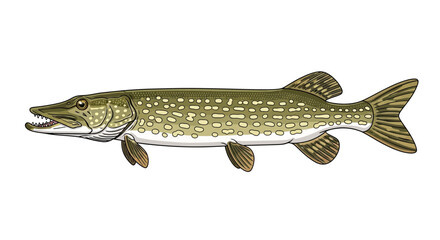Illustration of a Northern Pike fish, isolated on white background © Kadal