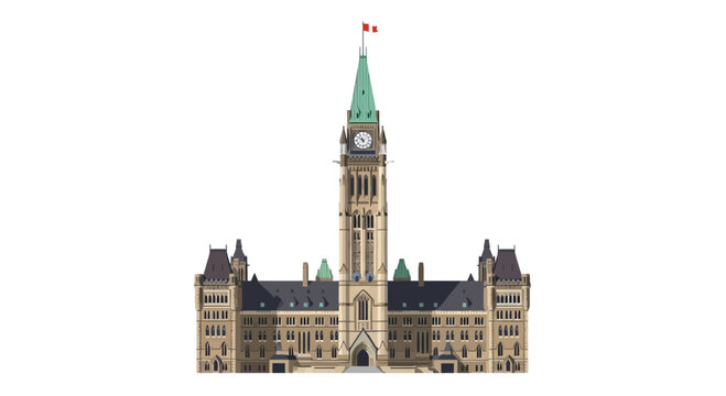 Iconic Parliament Hill Building, Ottawa, Canada - Isolated on White Background