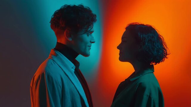 Couple Kissing in Surreal Teal and Orange Rim Lighting, Studio Style