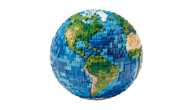 Blue Green Earth Globe Constructed from Small Plastic Blocks