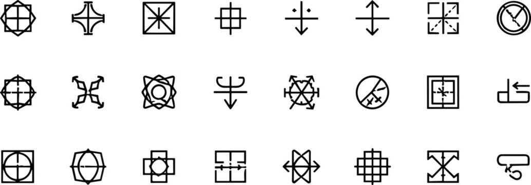 Geometric symbols icons silhouette vector illustration featuring abstract motifs, decorative shapes, technical schematic patterns, and modern design elements