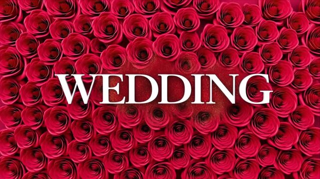 Wedding typography text framed by red floral blooming grid.