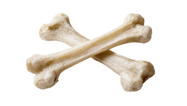 Crossed animal bones with textured surfaces and ivory color