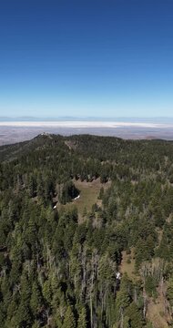 Vertical aerial of Alamo Peak observatory in Sacramento Mountains and White Sands in Cloudcroft New Mexico