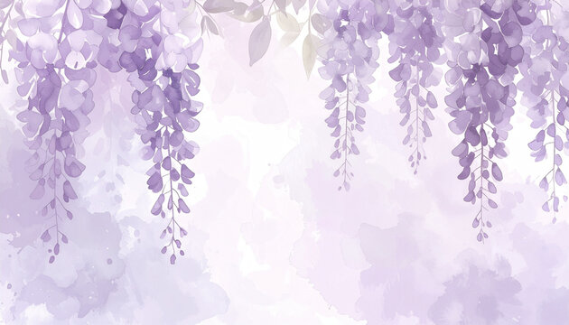 藤の花の背景イラスト（藤祭り、5月、初夏イメージ、紫色、和風、優雅な花の素材）