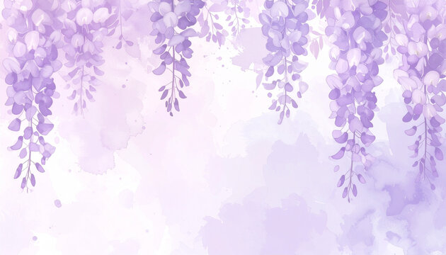 藤の花の背景イラスト（藤祭り、5月、初夏イメージ、紫色、和風、優雅な花の素材）