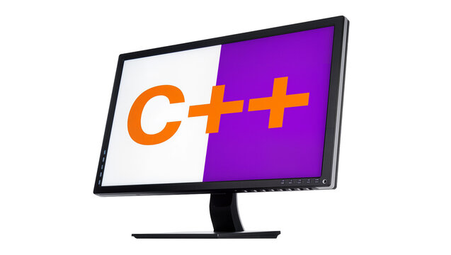 Modern computer monitor displaying C++ programming code on screen