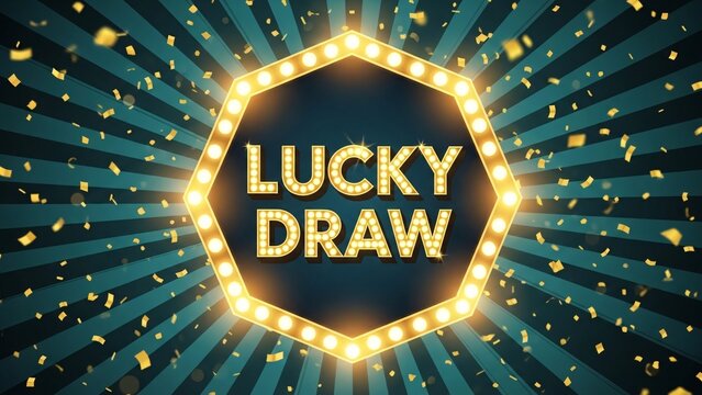 Bright Lucky Draw Announcement with Gold Lights and Starry Background for Promotional Event and Celebration Invitations