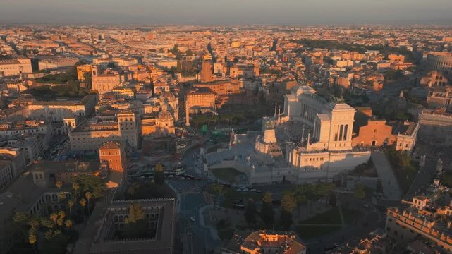Aerial View Of The Victor Emmanuel II Monument In Piazza Venezia During Sunset In Rome, Italy.