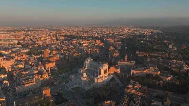 Panoramic Aerial View Of Victor Emmanuel II Monument In Piazza Venezia, Rome, Italy.