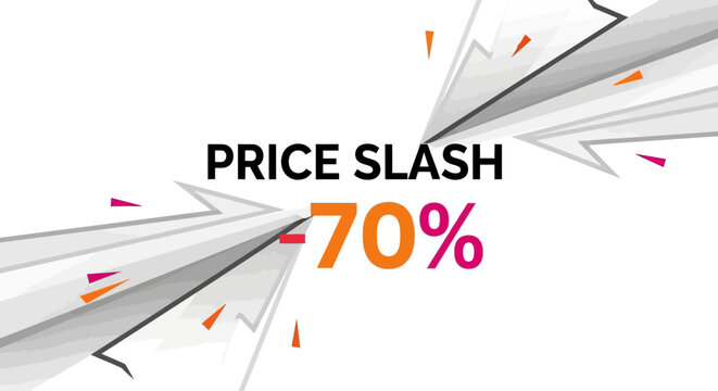 Price Slash 70% Off Sale Discount Graphic with Explosive Rays and Confetti