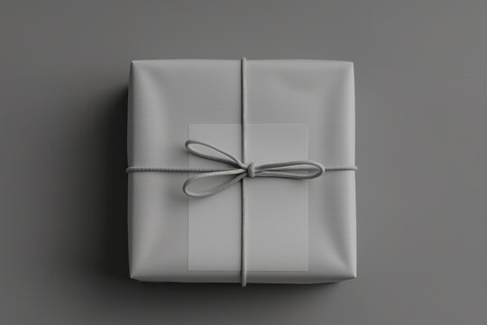 Minimalist Gift Box with String Bow on Gray Background