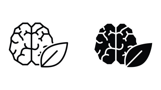 Contrast of brain and leaf icons in positive and negative space designs