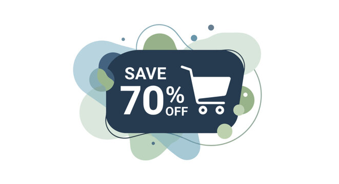 Save 70% Off Sale Discount with Shopping Cart Icon and Abstract Shapes
