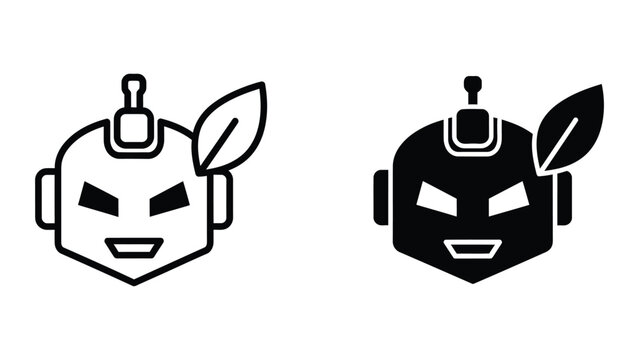 Contrasting robot characters with plant elements on their heads in different styles