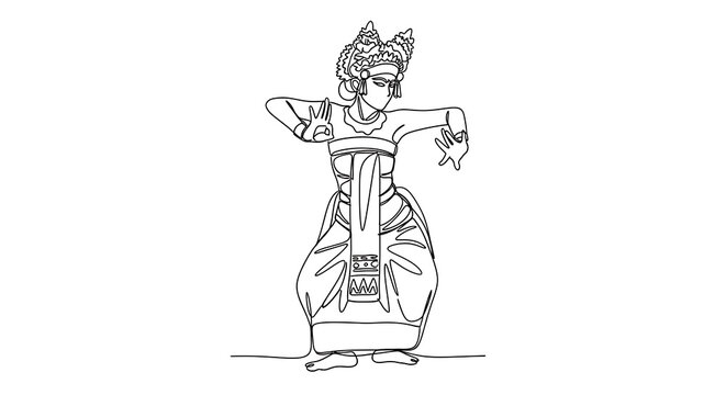Continuous Line Art Drawing of a Traditional Balinese Dancer