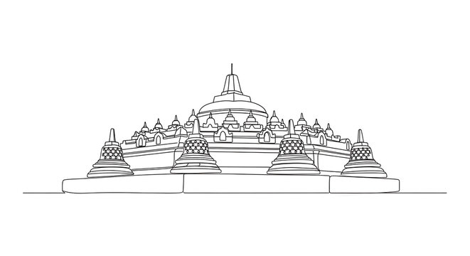 Minimalist One Line Drawing of Borobudur Temple in Indonesia