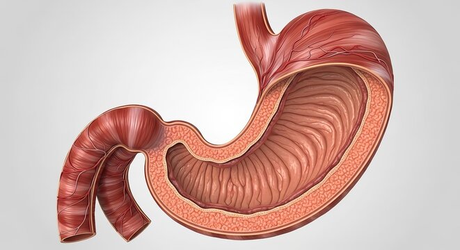 Detailed Anatomical Illustration of Human Stomach Internal Structure.