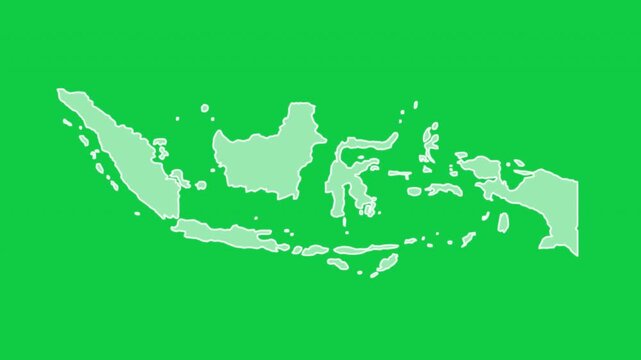 Indonesia map glow outline animation green background